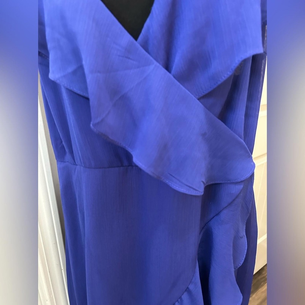 Express Women's Blue Maxi Dress Formal Chiffon Ruffle Wedding Guest Evening - Picture 4 of 7